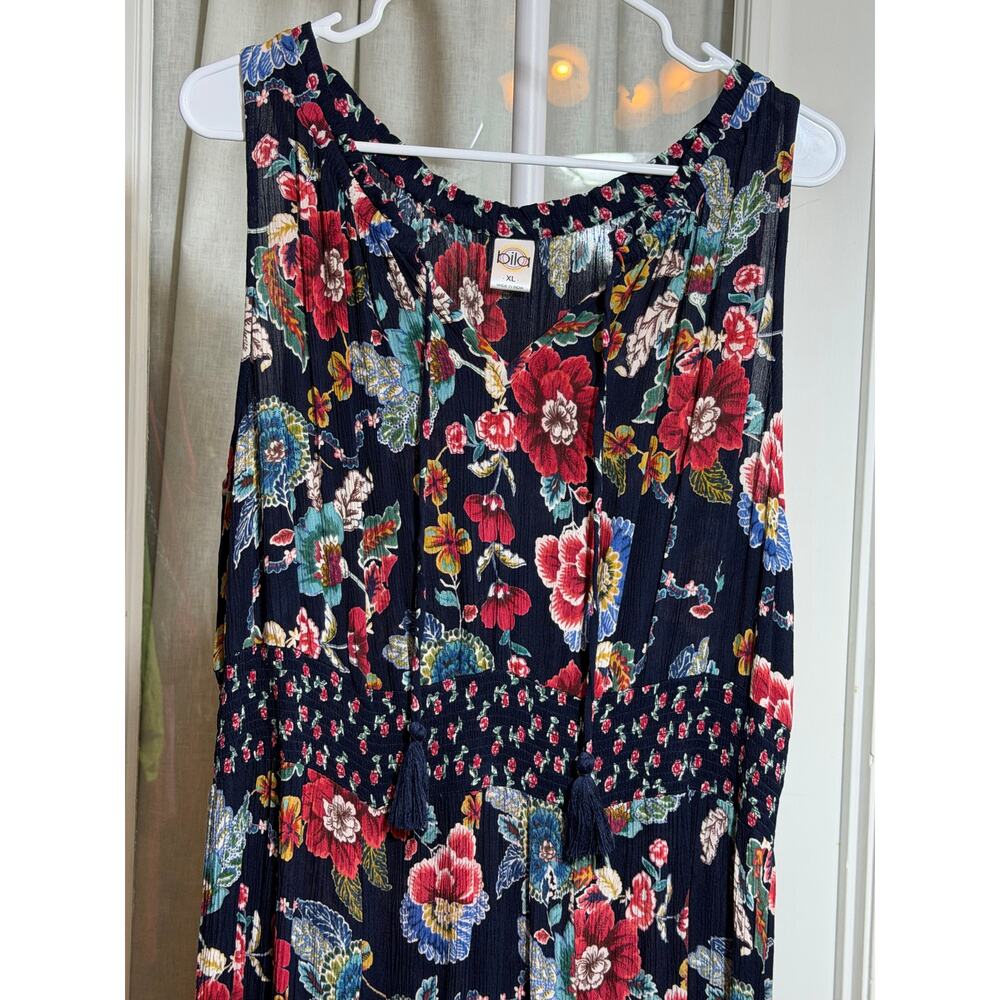 Bila Women's XL Boho Floral Sleeveless Maxi Blue Print Resort Casual Boho Dress - Picture 10 of 10